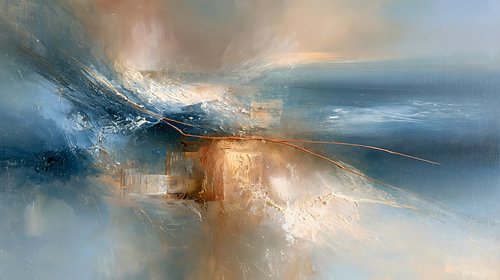 Marineblauw Abstract Schilderij: Een Koperen Draad door de Storm