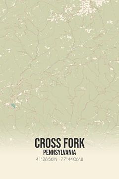 Vintage landkaart van Cross Fork (Pennsylvania), USA. van MijnStadsPoster