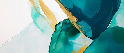 Abstracte aquarelkunst in blauwgroen