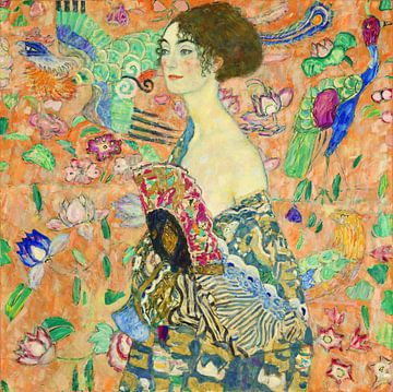 Dame met een waaier, Gustav Klimt (oranje, digitaal aangepast)