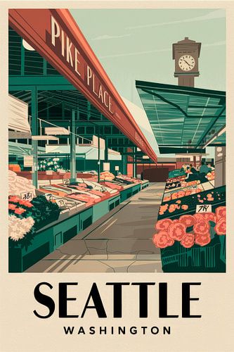 Affiche de voyage vintage de Seattle, Washington