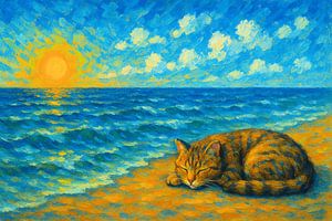 schlafende Katze am Strand