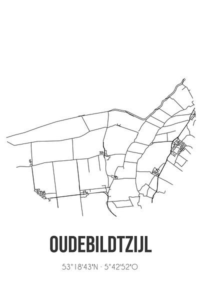 Oudebildtzijl (Fryslan) | Map | Black and white by Prints of Place