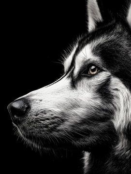 Regard vigilant - Husky en noir et blanc sur drdigitaldesign