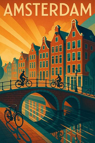 Amsterdam Reisposter - Vintage gracht en fietsen