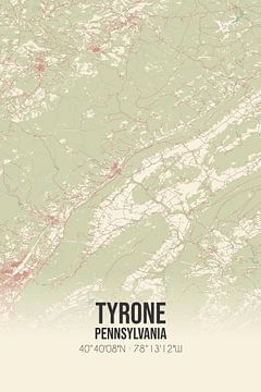 Vintage landkaart van Tyrone (Pennsylvania), USA. van Rezona