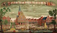 Weitblick auf das Waag-Gebäude und die Umgebung, Alkmaar (1725) von Meisterhafte Meister Miniaturansicht