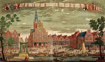 Weids uitzicht op het waaggebouw en omgeving, Alkmaar (1725)