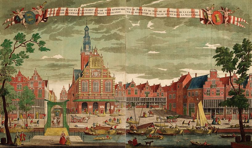 Weitblick auf das Waag-Gebäude und die Umgebung, Alkmaar (1725) von Meisterhafte Meister