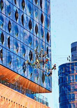 Fensterputzer an der Elbphilharmonie