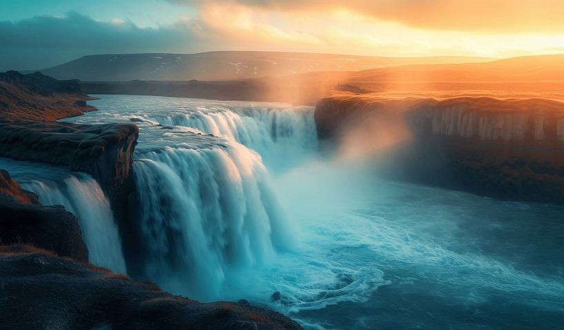 Waterval in het herfstbos van fernlichtsicht