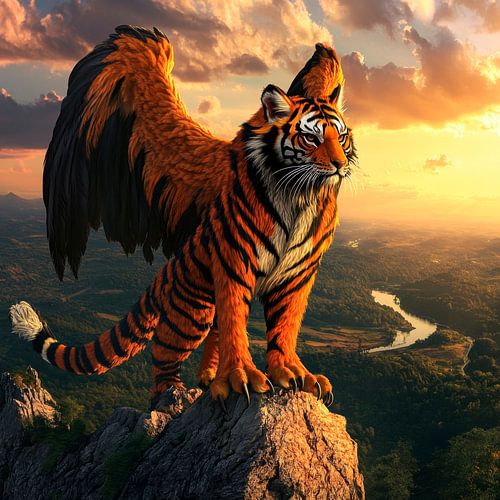 Gevleugelde tijger bij zonsondergang