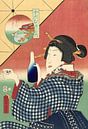 Sake fles en kopje, Kunisada van 1000 Schilderijen thumbnail
