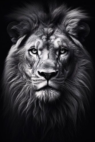 Zwart-witte Leeuw in Close-up