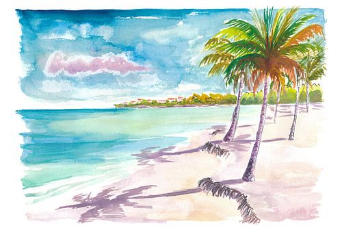 Shoal Bay Anguilla Sable blanc avec palmiers et eau turquoise des Caraïbes