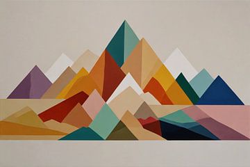 Abstract Geometrisch Kleurenspectrum Bergsilhouetten van De Muurdecoratie