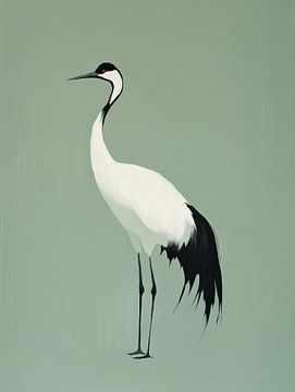 Elegant Crane on Soft Green Background by Mosaic Dialogue