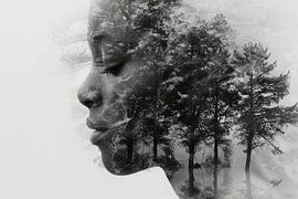 double exposure woman and forest