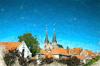 Ligne d'horizon peinte de Deventer avec l'église Bergkerk par Arjen Roos Aperçu