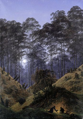 Bosinterieur bij maanlicht, Caspar David Friedrich