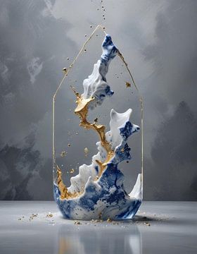 Delft blue house shape with gold. by J.a Dijkstra