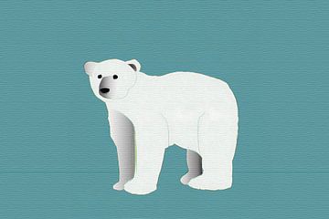 Minimalist polar bear blue background by Maud De Vries