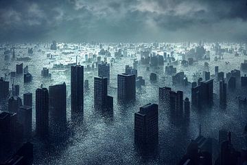 Grote stad overstroomd door de zee Illustratie van Animaflora PicsStock