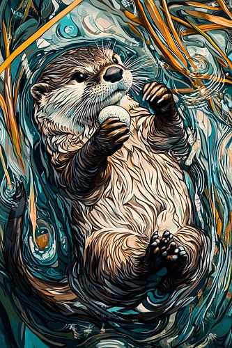 Speelse otter in waterkunst