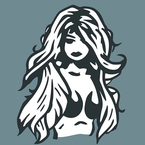 Portret van jonge vrouw in blauw en wit