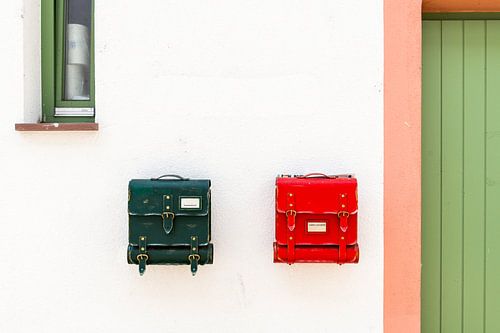 Very special mailboxes shaped like school bags by Wim Stolwerk