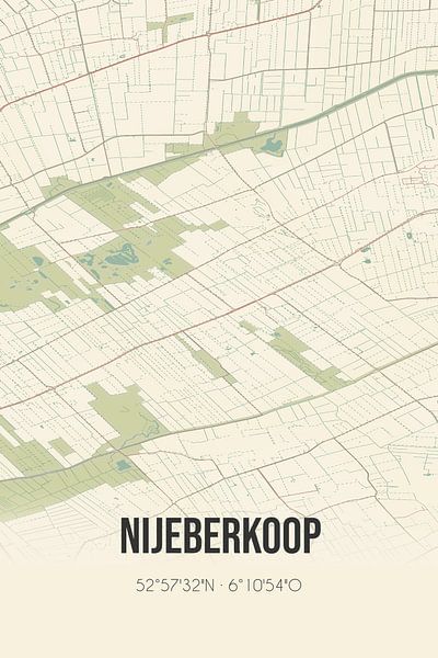 Vintage map of Nijeberkoop (Fryslan) by Prints of Place