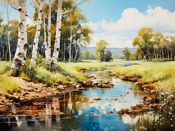 Spring - Birches by the stream by Max Steinwald