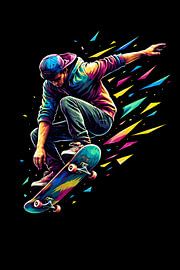 Kleurrijke skateboarder – Urban Pop Art-poster met skateboardtrucs van Faheem Beigh