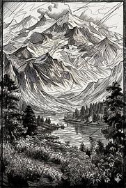 Skizze einer ruhigen Bergsee-Landschaft von Éloi Beaumont