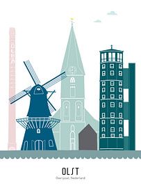 Skyline illustration Olst in colour by Mevrouw Emmer