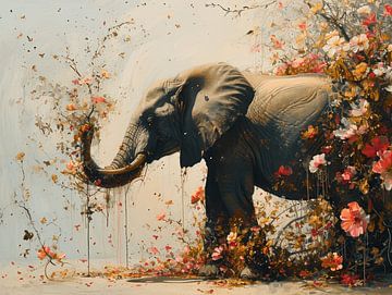 Fontaine de vie - L'éléphant et la pluie de fleurs sur Eva Lee