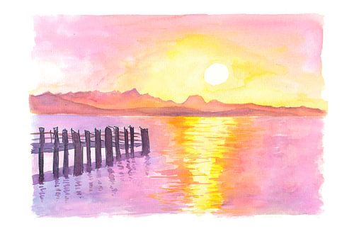 Fin d'après-midi, vue sur le lac Chiemsee près des Alpes de Chiemgau