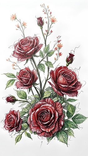 ROSE SCRIBBLE ART POTLOODTECHNIEK - METALEN POSTER