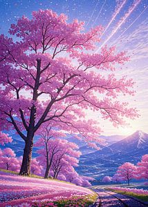 Sunset Mountain Cherry Blossom Sakura (fleurs de cerisier)