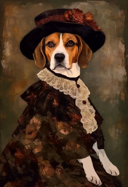 Beagle hond in Victoriaanse kleding van MIROKKU