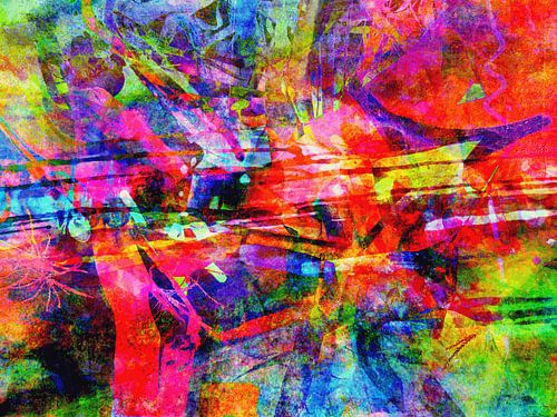 Modern, Abstract Digitaal Kunstwerk in Rood, Blauw, Groen