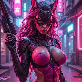 NEON CATBABE : La catgirl nekomimi érotique dans la ville cyberpunk sur INFERAURUM