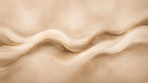 Golden Dune Line – Tableau panoramique abstrait de luxe dans les tons beige et or