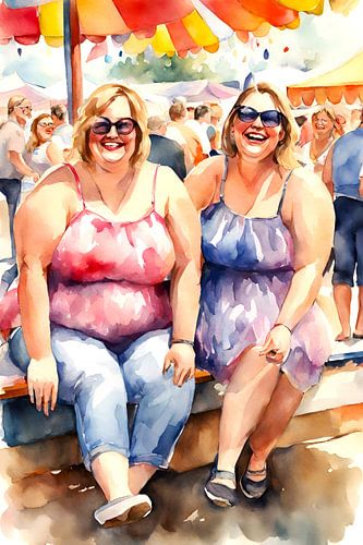 2 gezellige blonde dames op de kermis