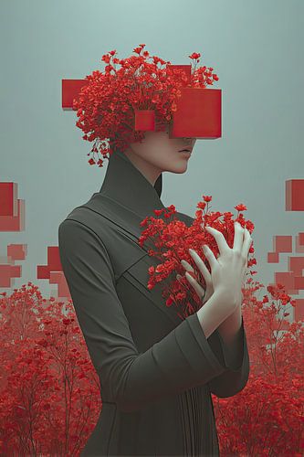 surrealistisch portret vrouw met bloemen