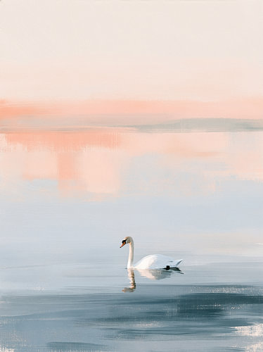 Rustige zwaan op spiegelend water in pasteltinten