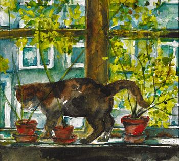 Joep de lapjes kat. Handgeschilderde aquarel.