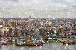 Amsterdam im Schnee aus der Vogelperspektive