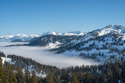 Winteruitzicht vanaf de Hochgrat naar de Allgäuer Hoge Alpen
