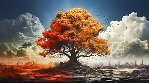 Baum in einer Zeitleiste des ökologischen Klimawandels